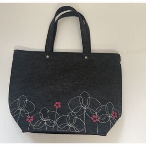VGUC Felted Grey Handbag, Flower‎ Motif, Double strap Handle